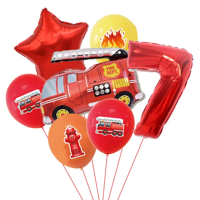 7pcs Fire Truck Balloons 32 Inch Number Foil Balloons Boys Birthday Party Decorations Firemen Theme Decor Baby Shower Supplies