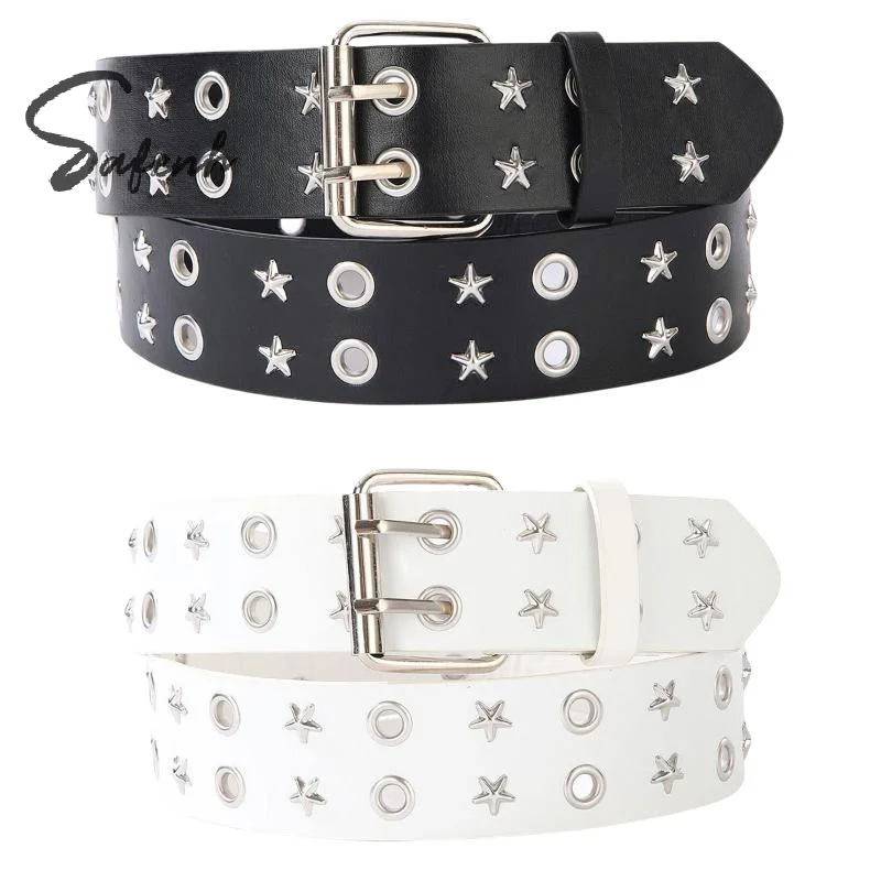 Y2K Metal Retro Heavy Industry Sturdy Punk Girl  Rivet Belt; Fashionable Goth Inspired Leather Waistband