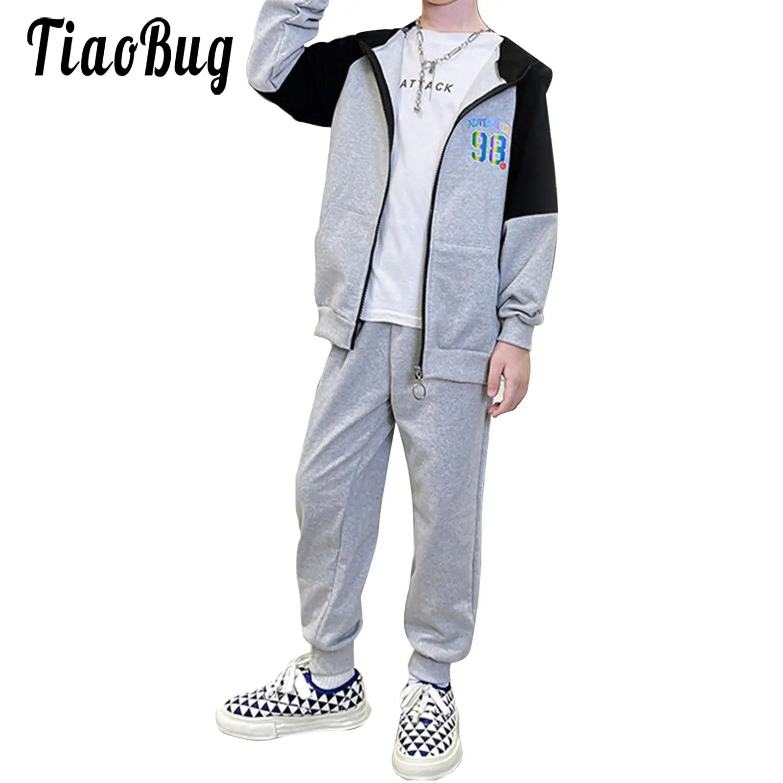 

Boys Sports Clothing Set Kids Zip Up Clothes Outfit 2 Piece Long Sleeve Zipper Hooded Sweatshirt Sweatpants Athletic Outerwear