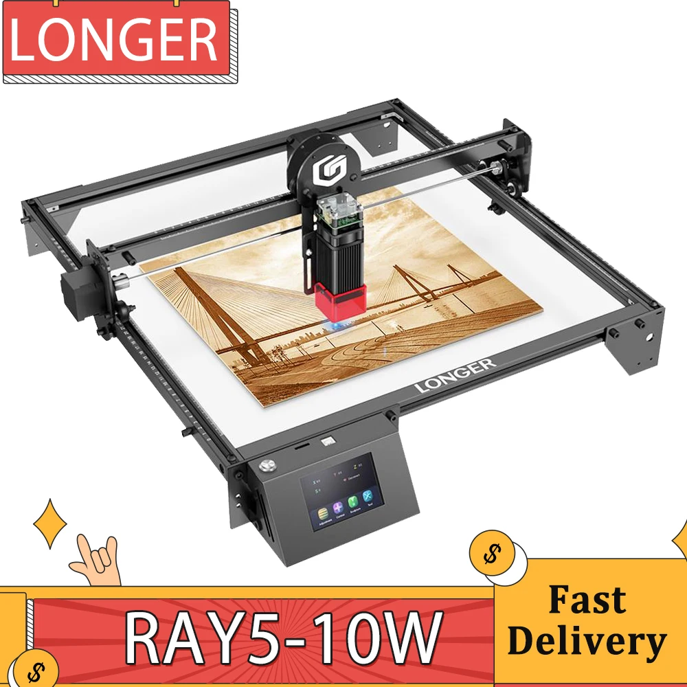 LONGER RAY5 10W Laser Engraver, 0.06x0.06mm Laser Spot, Touch Screen, Offline Carving, 32-Bit Chipset, WiFi Connection 400x400mm