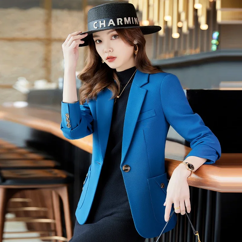 y2k Long Sleeve Office Ladies Blazer Women Black Blue White Female Business Work Wear Slim Formal Jacket For Autumn Winter R-969