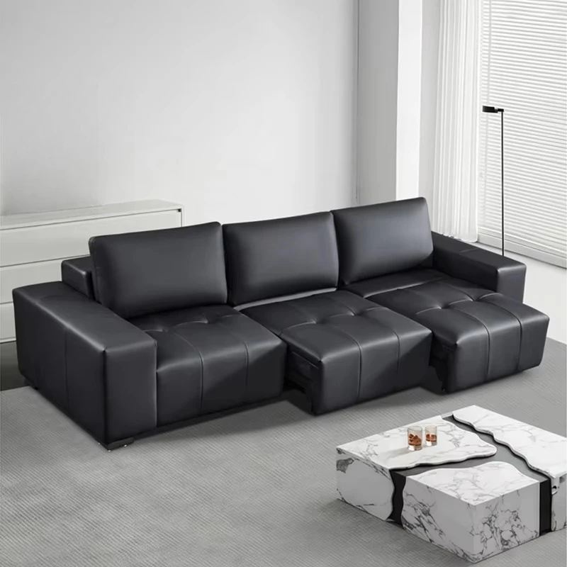 

Black leather electric sofa bed, simple cloud sofa, high-quality remote control sofa bed set