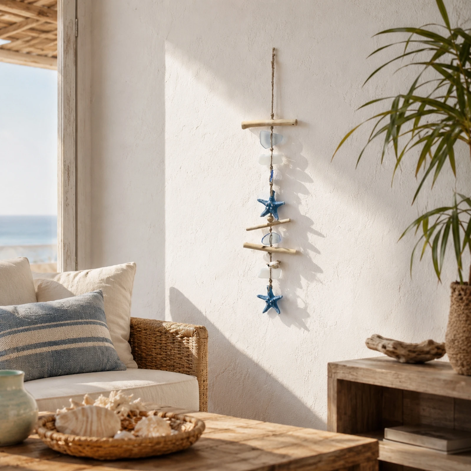 Nautical Wall Decor Lightweight Driftwood Wall Ornament with Sea Star Driftwood Coastal Hanging Decoration for Living Room