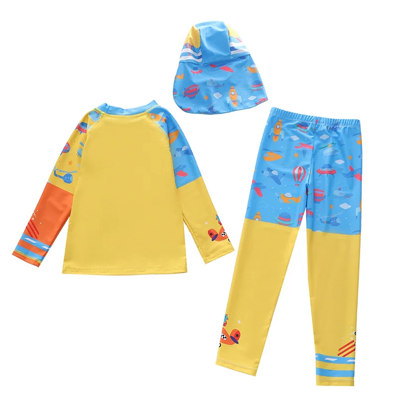 HappyFlute 3 pezzi Set ragazzo medio e grande bambini manica lunga protezione solare Surf Beach Hot Spring costume da bagno