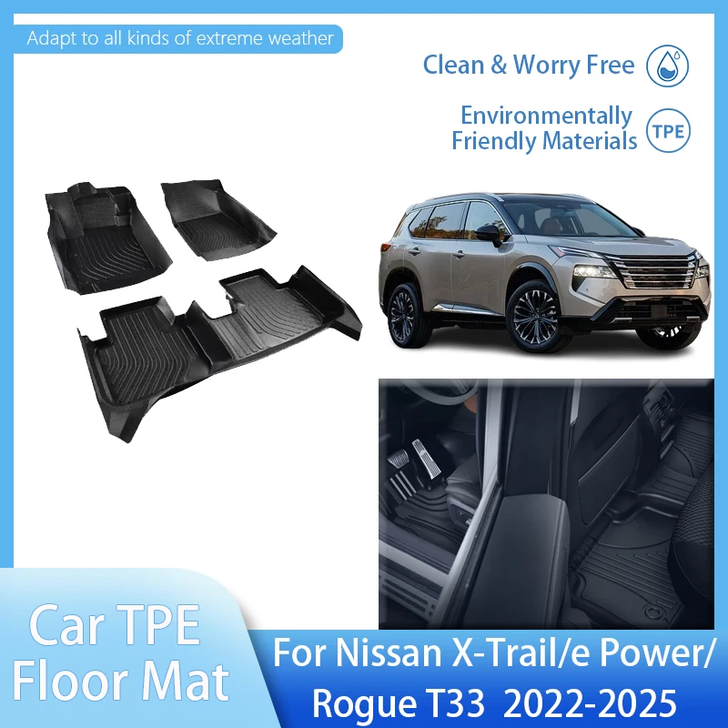 TPE Car Floor Mat For Nissan Rogue SV X-Trail e Power X Trail T33 2022-2025 Cargo Liner Rug Foot Pad Cover Rugs Auto Accessories