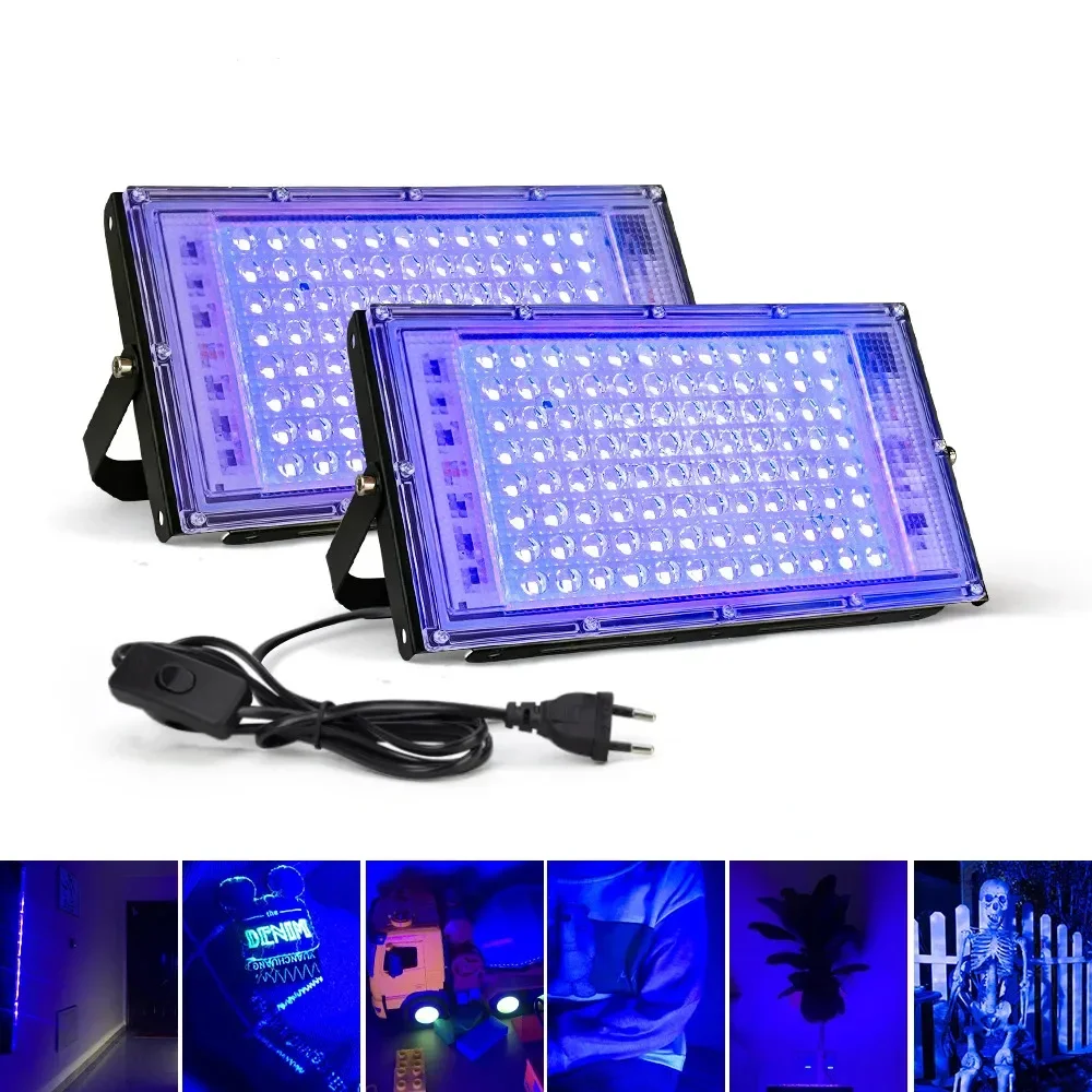 UV LED Black Light 200W 300W UV Curing Lamps Waterproof Ultraviolet Fluorescent Flood Lights for Bar Wall Party Halloween Decor