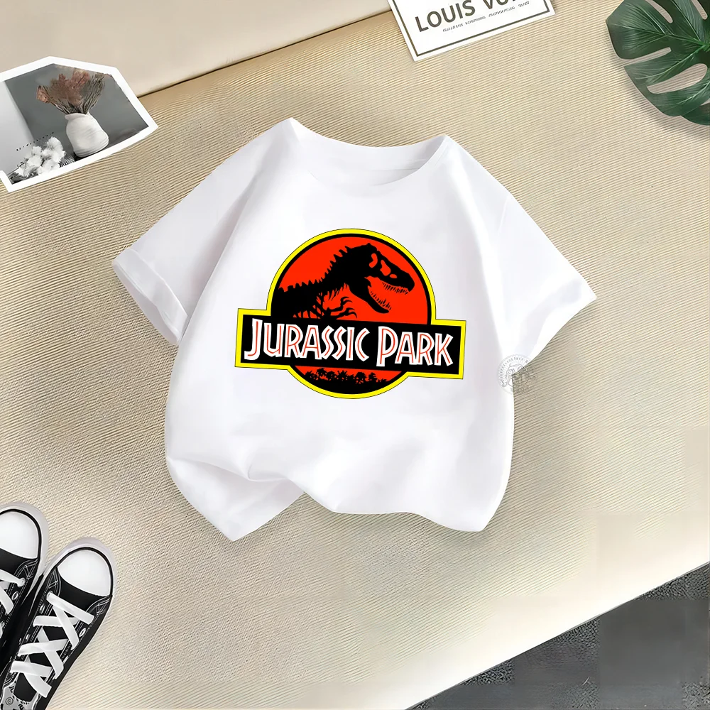 Jurassic Teen 100% Cotton T Kids Little Dinosaur Print Comfortable Top Boys Girls Outdoor casual sports short sleeve T-shirt