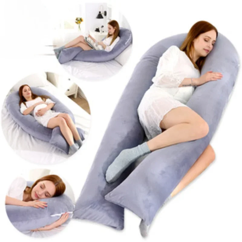 

Pregnant Women's Body Pillow Simple Crystal Velvet Double Color Lumbar Support Abdomen U-Shaped Cushion Maternity Waist Pillow