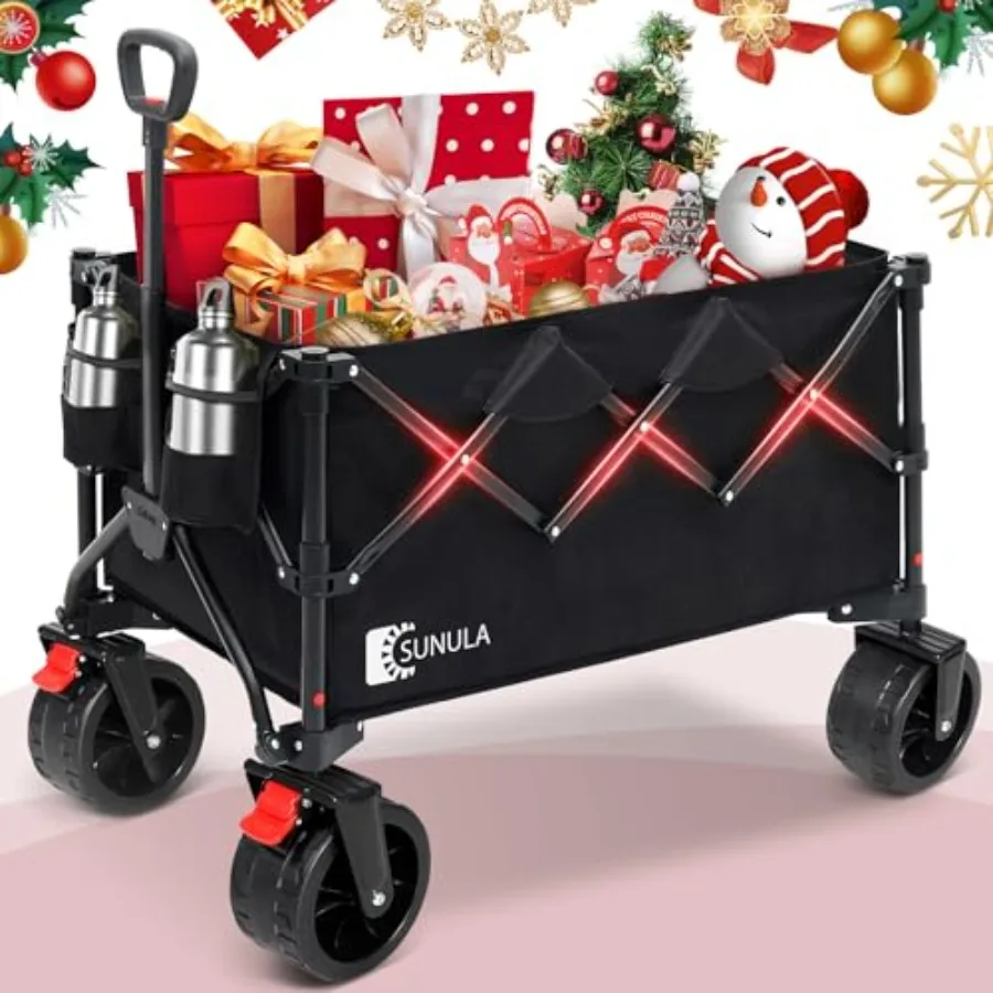 

Heavy Duty Collapsible Wagon Cart with 440lbs Capacity Black Foldable Utility Cart with Big All-Terrain Wheels and Drink Holder