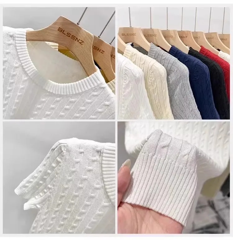 Zjaiss 2026 Summer Korean Retro Elegant Texture Short Sleeve O-Neck Twist Knit Top Women Soft Casual Versatile Thin T-shirt