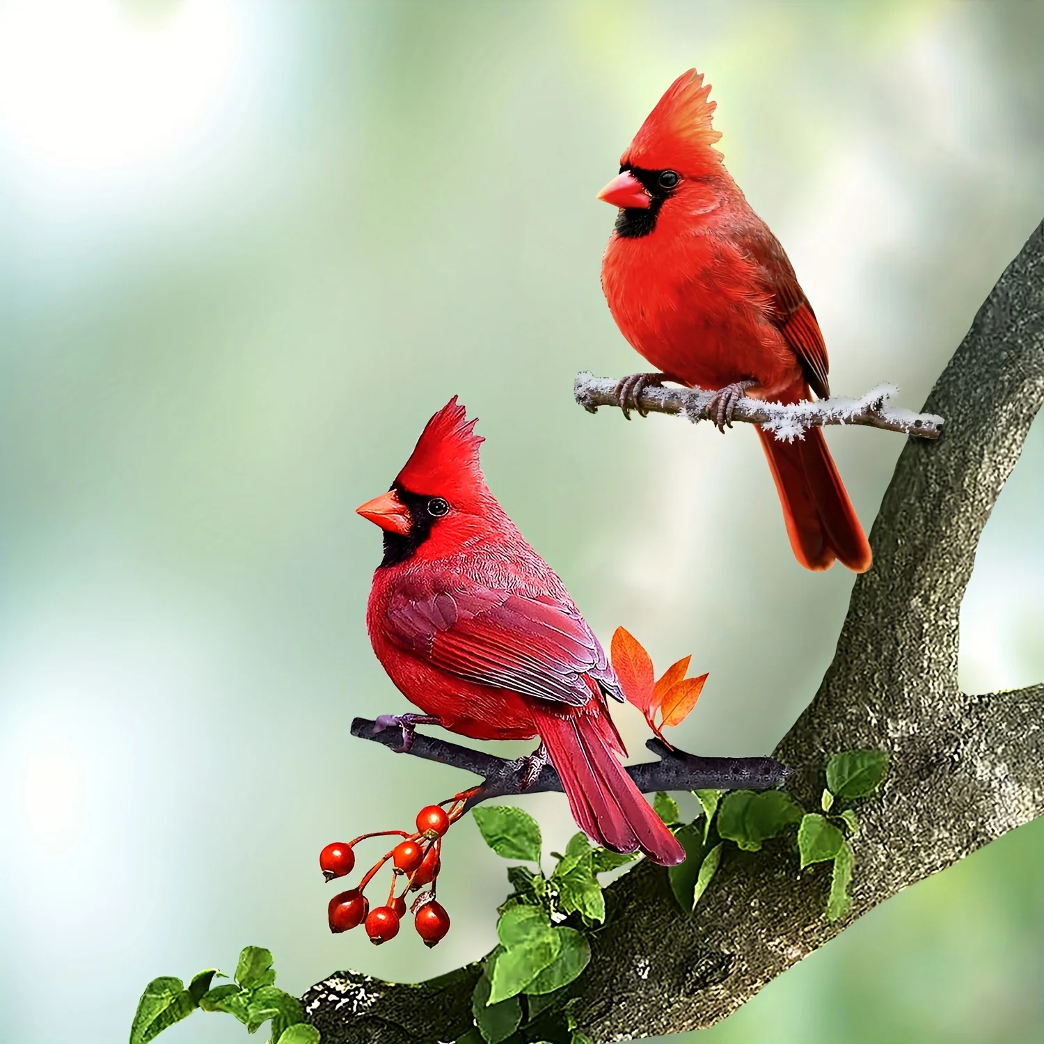 Elegante Estatua de Pájaro Cardenal Rojo para Exteriores - Decoración de Jardín de Pájaro Rojo Colorido de Doble Cara, Adorno Rojo de Invierno, Autoportante