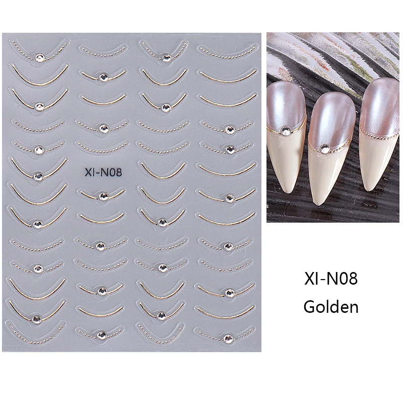 3D Metallic French Stripe Line Nail Sticker Crystal Rhinestone Gold Silver Smile Line Simple Slider DIY Manicure Art Accessories