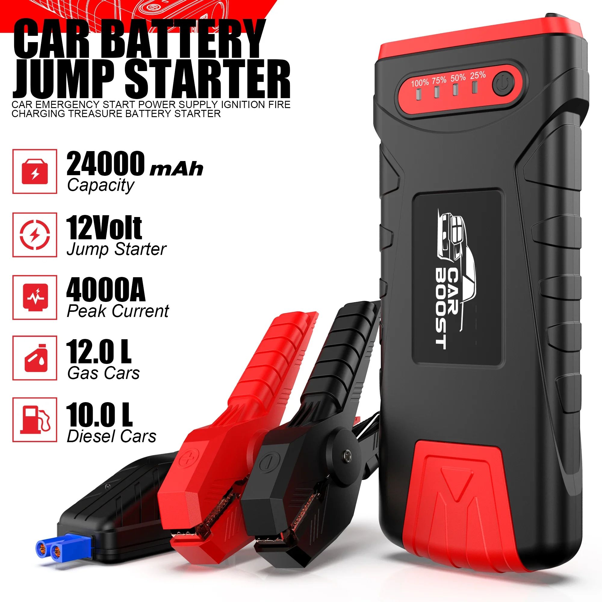 2000a/20800mah Portable Car Jump Starter 4000 Amp Car Battery Boost Hd Gb70 2000 Amp 12-volt Jump Starter Power Pack