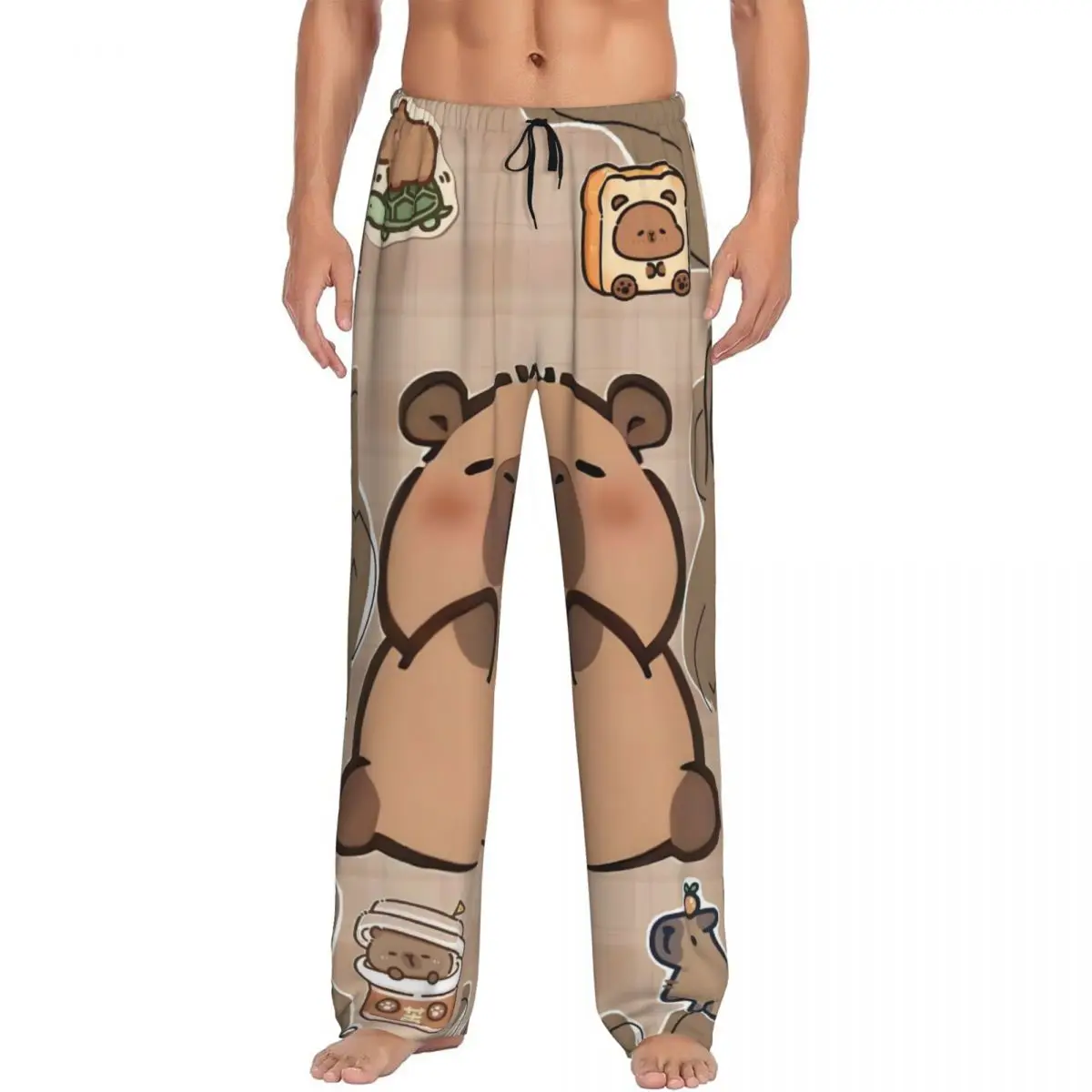 

Custom Capybara Pajama Pants Sleepwear Men's Elastic Waistband Cute Anime Sleep Lounge Bottoms with Pockets