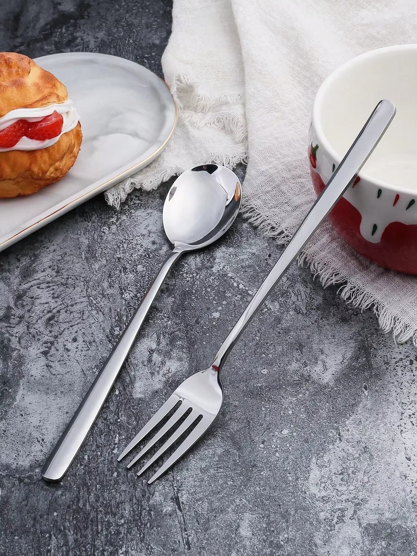 Set of 2 or 3 Stainless Steel Spoon and Fork, Korean Style Metal Tableware, Great Kitchen Utensils, School Supplies & Christmas