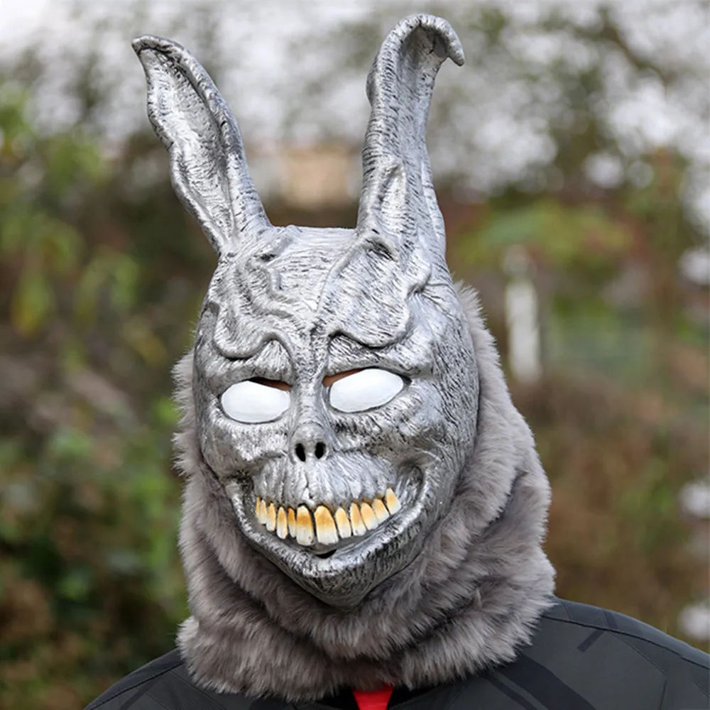 

Frank The Bunny Mask Latex Overhead with Fur Adult Costume Party Play Mask Grey