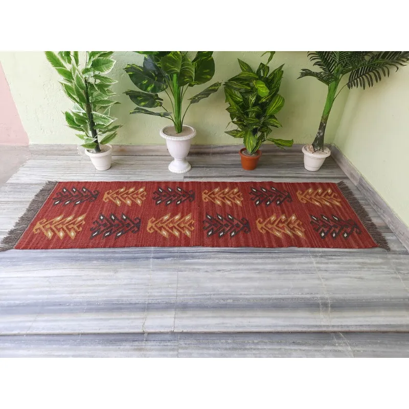 Kilim Rug Jute Wool Oriental Rug Boho Yoga Dhurrie Kilim Woven Area Rug Home & Garden