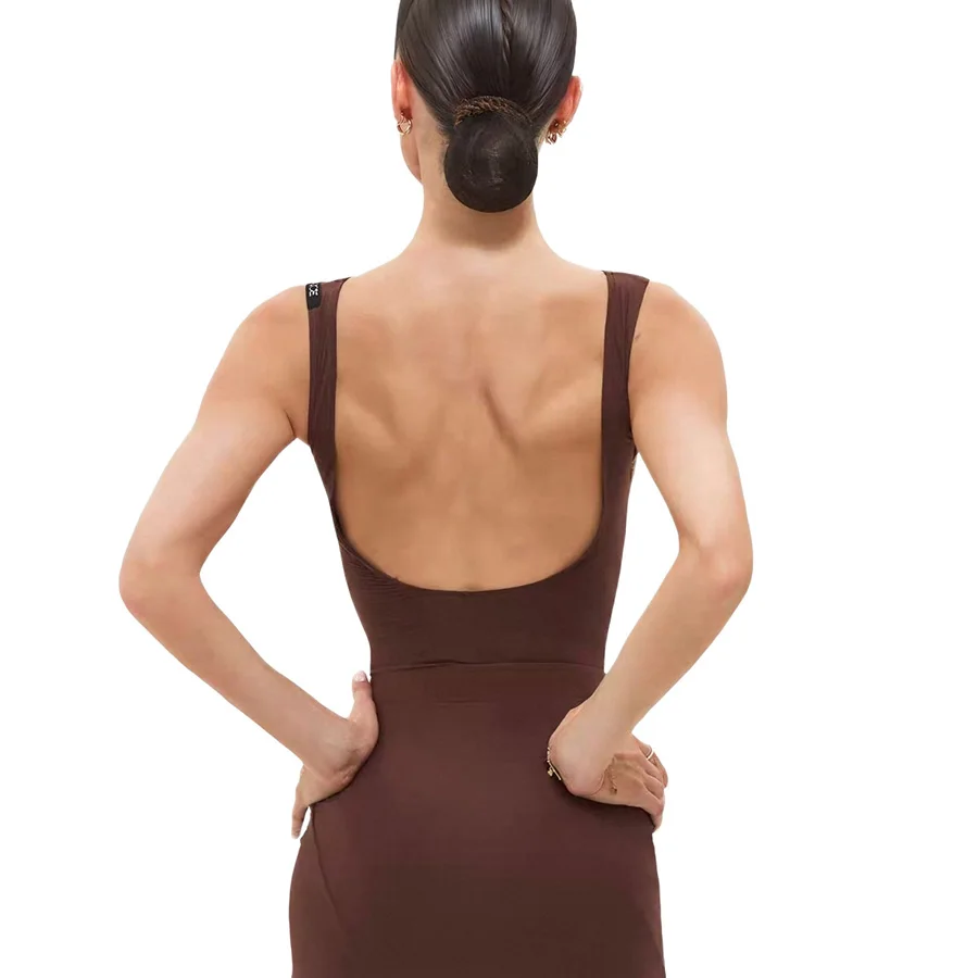 Women's Backless Latin Dance Dress Elegant Sleeveless Ruched Ballroom Performance Costume