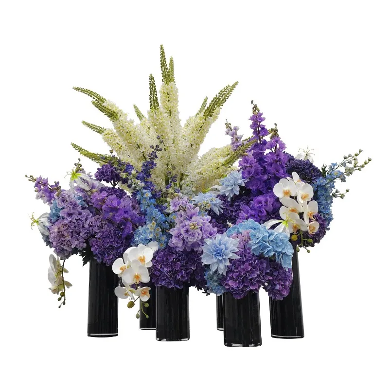 Modern hotel lobby purple simulated flower set ornament hall atrium round table top large flower decoration fake flower