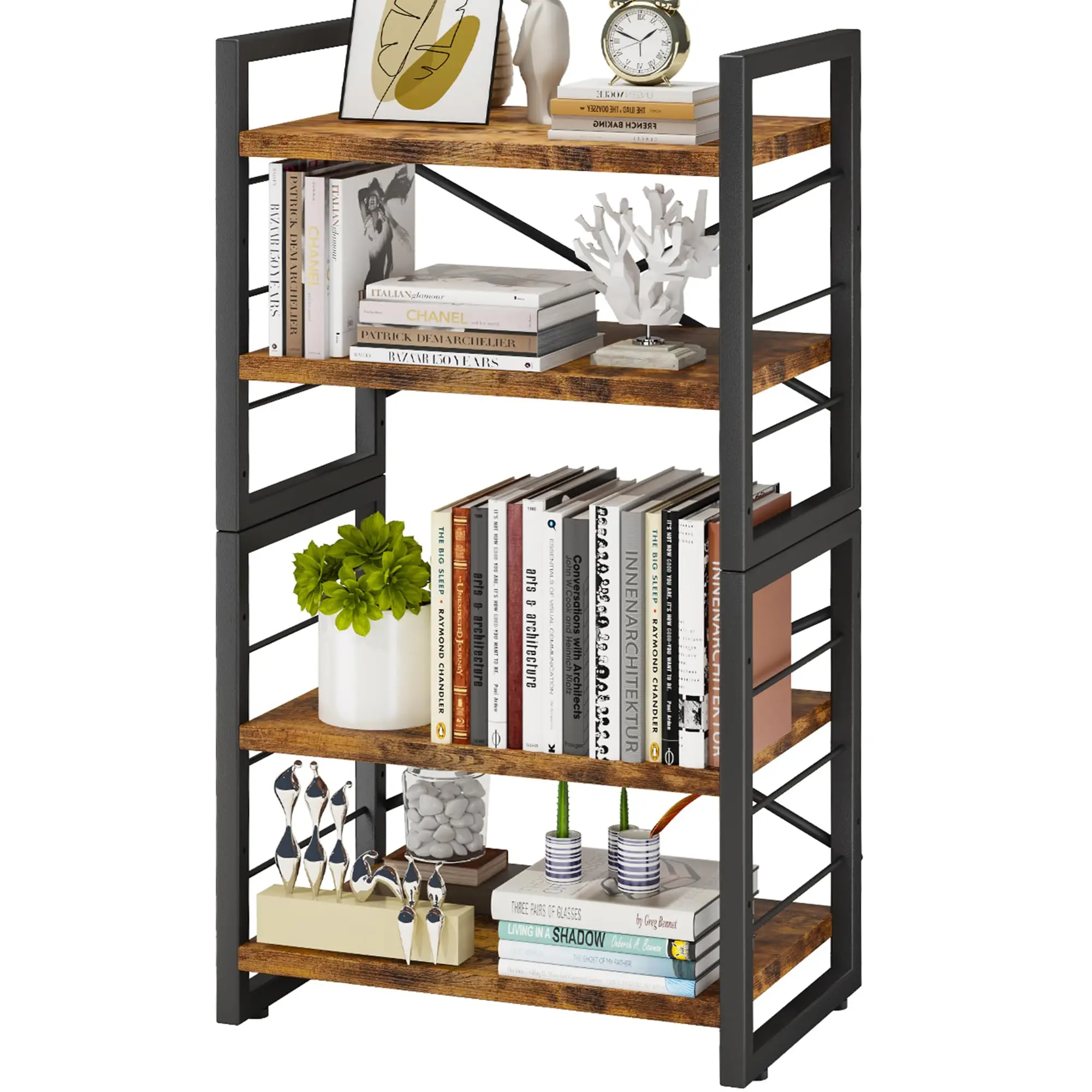 

3 Tier Industrial Metal Bookshelf Rustic Brown Etagere Storage Organizer For Living Room Bedroom Home Office