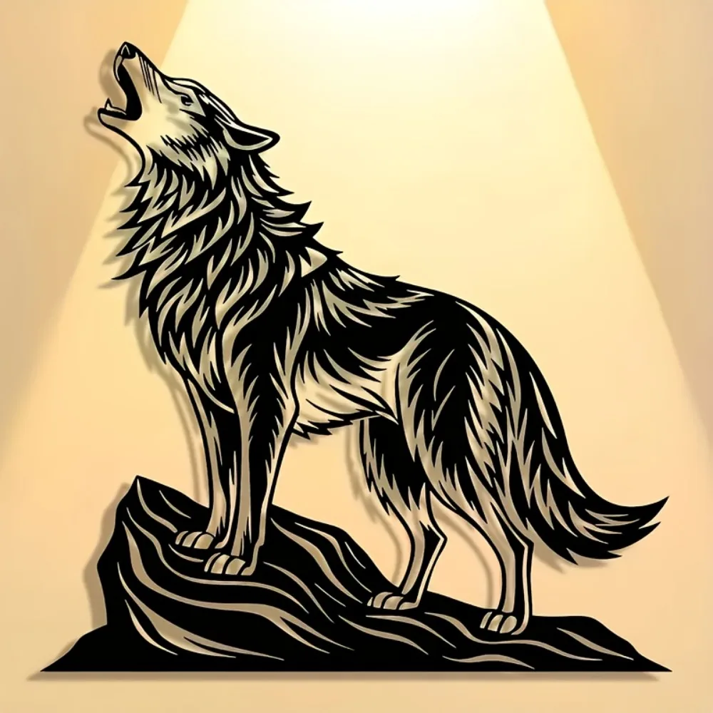 CIFBUY Metal Wolf Wall Art Modern Wrought Iron Decor Rustic Roaring Animal Sign for Home Office Cafe Living Room Wall Hanging