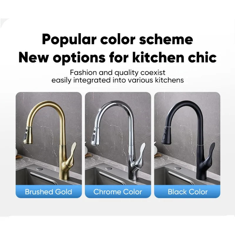 

Бытовой смеситель для горячей и холодной воды с высоким вытяжкой, двухрежимный смеситель для умывальника, черный кухонный смеситель