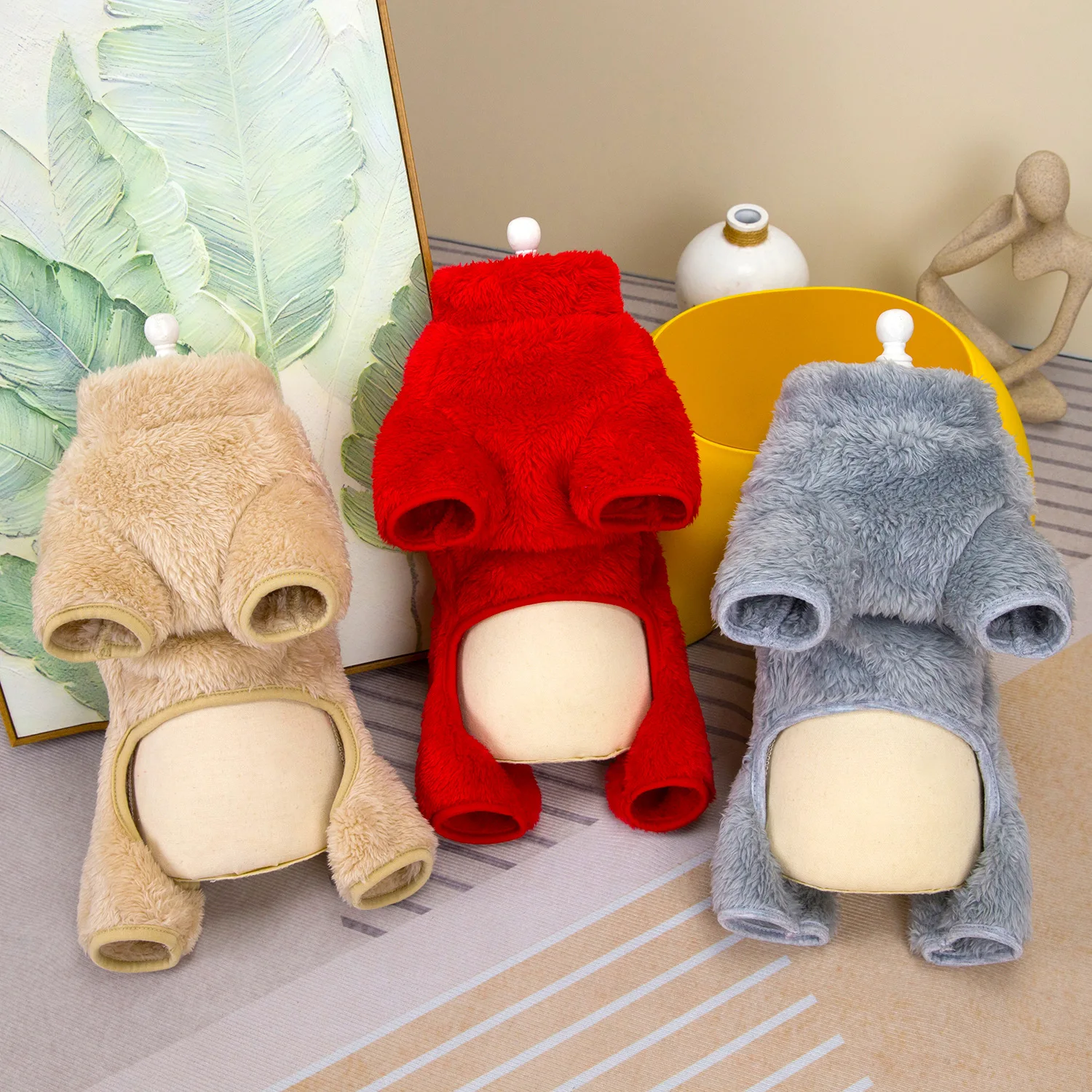 Warm Thickened Pet Overalls Coral Fleece Puppy Pajamas Winter Dog Jumpsuit Clothes for Small Dogs Cats Yorkie Chihuahua Costumes