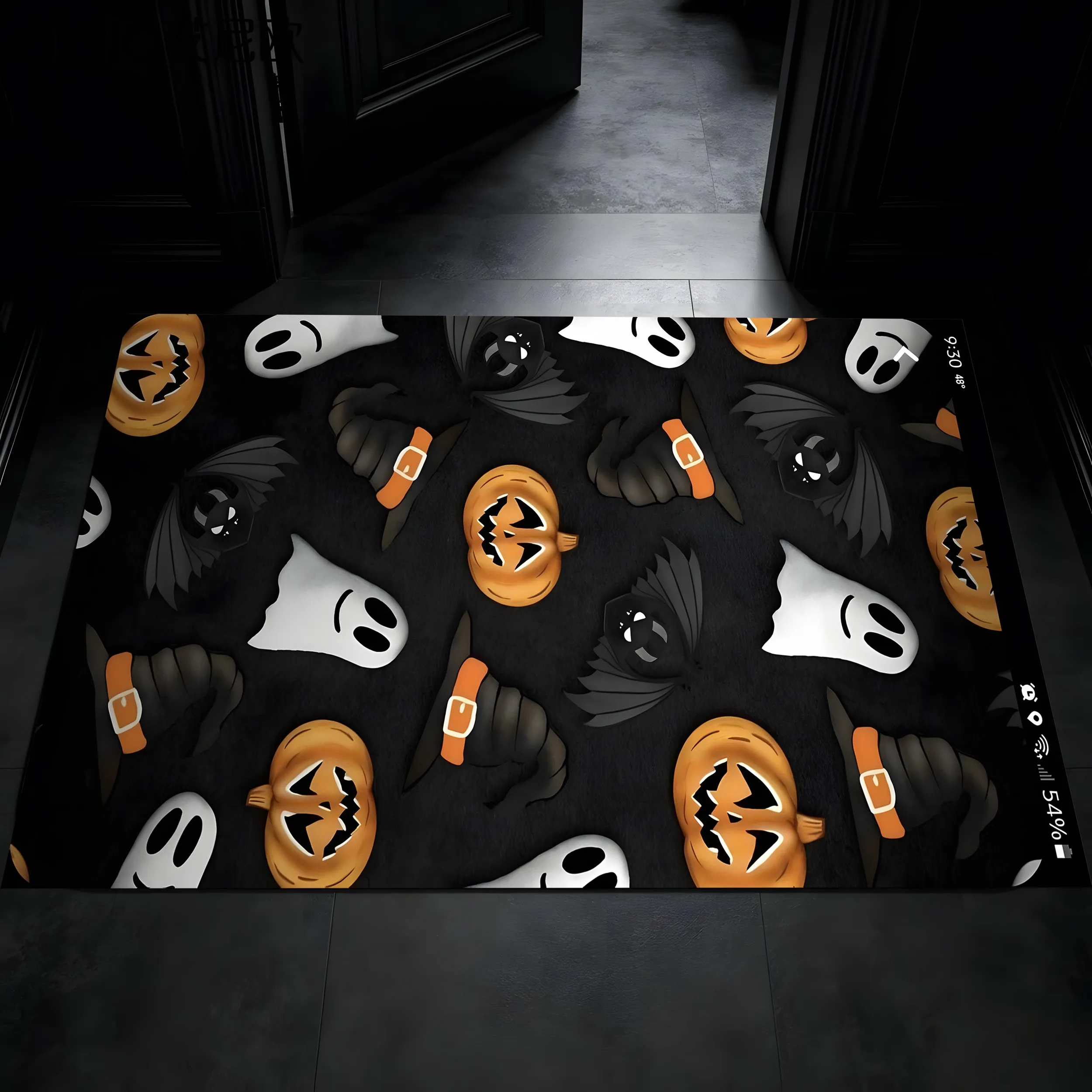 Velvet Pumpkin Ghost Wizard Hat Fun Halloween 2D Rug for Living Room, Bedroom and Party, Warm