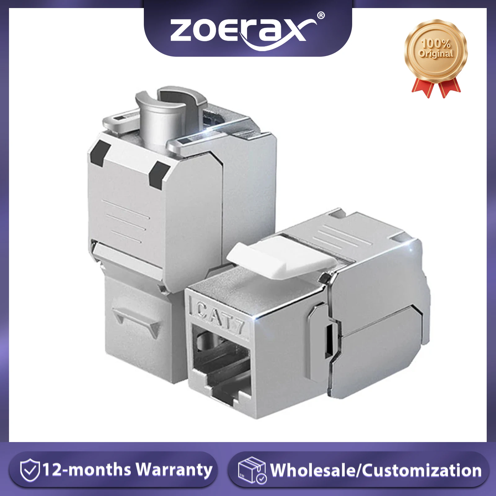 ZoeRax RJ45 CAT 7 Chave Keystone blindada STP sem ferramentas, placa de parede adaptadora de acoplador de módulo de liga de zinco Keystone