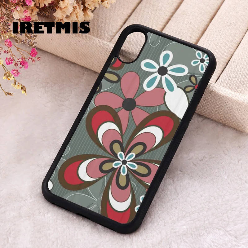 Iretmis Phone Cover Case For iPhone X XS Max XR 11 12 13 PRO MINI 14 15 16 Plus Rubber retro funky abstract flower power