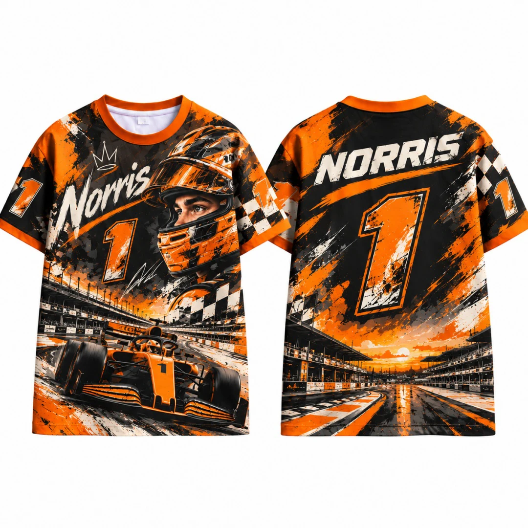 Norris #1 Racing T-Shirt Unisex Quick Dry Fan Short Sleeve Tee Checkered Flag Motorsport Streetwear Tops Mens T shirt ﻿