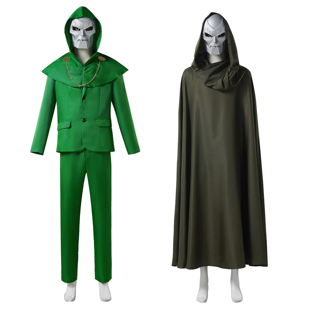 

Halloween Doctor Doom Hooded Cloak Cosplay Costume Green Long Cape Performance Costume