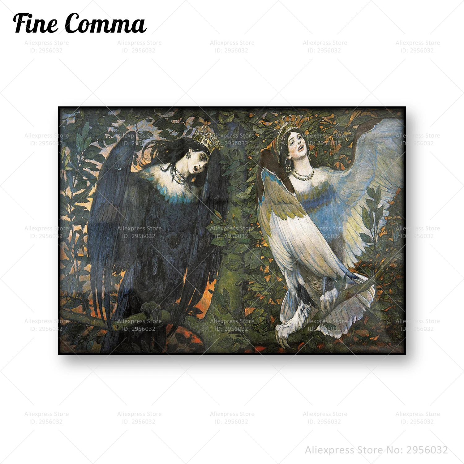 The Birds of Joy and Sorrow Sirin Alkonost Viktor Vasnetsov Vintage Poster Harpy Wall Art Mythical Painting Canvas Print Decor