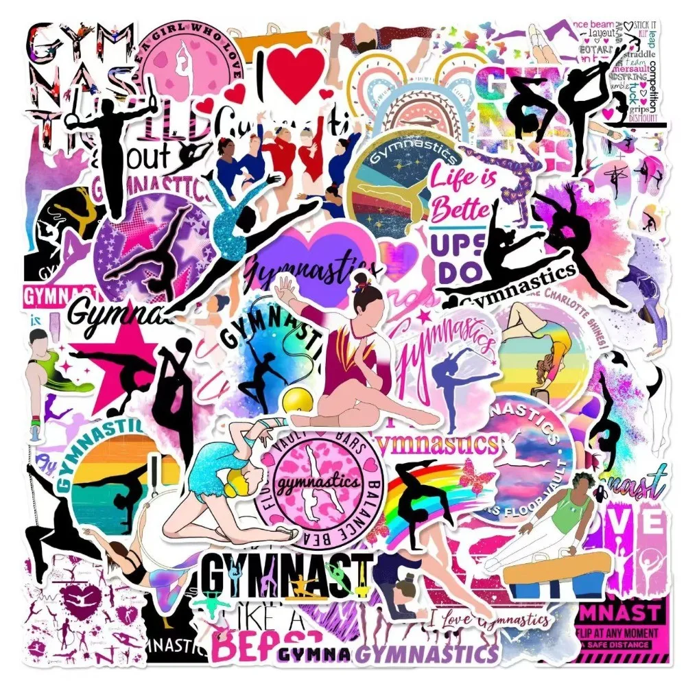 50Pcs Gymnastics Sports Doodle Stickers, Waterproof Decals for Luggage, Water Bottle, Phone Case Tablet and Guitar DIY Aesthetic