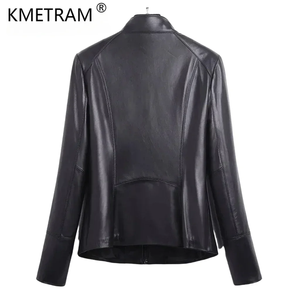 Veste à col rabattu en cuir véritable pour femme, peau de mouton véritable, mode, 100%