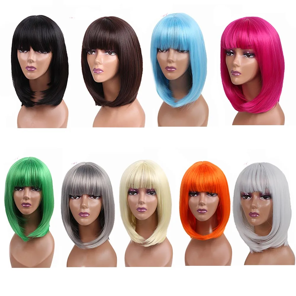 Synthetic Blonde Short Bob Wigs with Bangs for Women Orange Hair Straight Women\'s Wig Looks Natural and Sexy 613