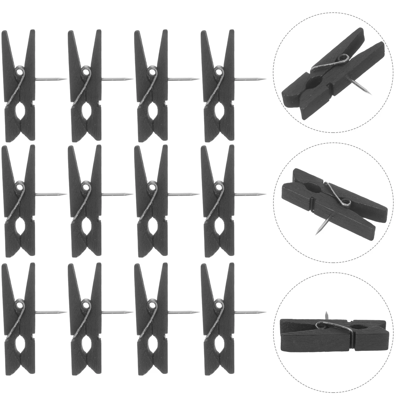 

Black Clips Push Pin With Wooden Decorative Clips Durable Wooden Thumb Tacks For Bulletin Board Office Home Decor