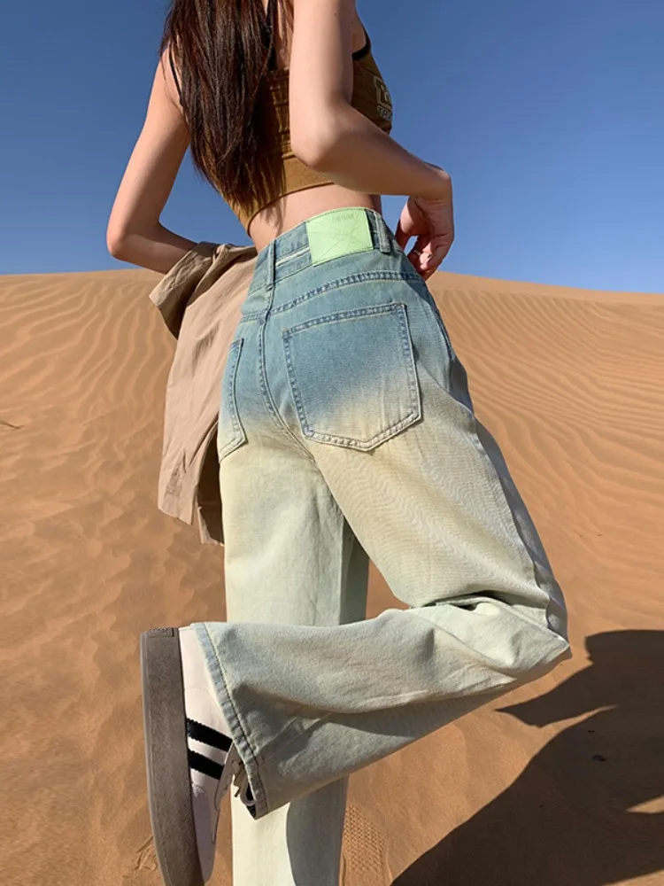 Gradient Jeans For Women's Summer 2023 New Light Colored High Waisted Straight Leg Loose Fitting And Slimming Women Pants