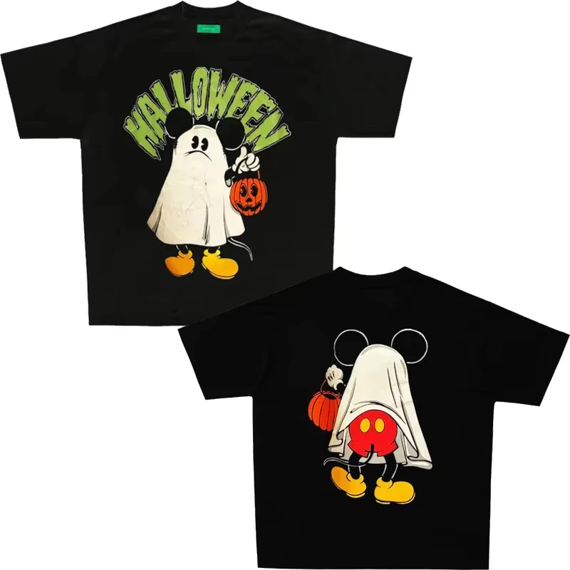 

Хэллоуин Limited Микки Винтаж Весна и Лето National Tide Свободные мужские и женские пары Летняя хлопковая футболка с короткими рукавами