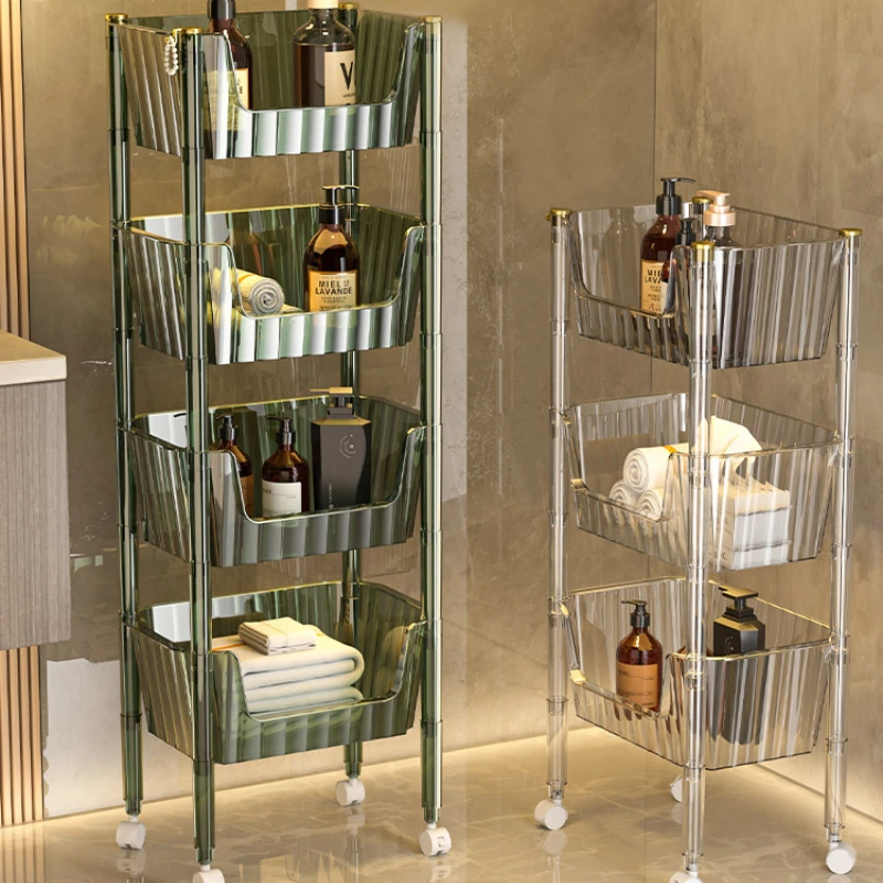 

Light Luxury Bathroom Storage Rack Floor Movable Toilet Toilet Storage Artifact Multi-Layer Bathroom Storage Rack