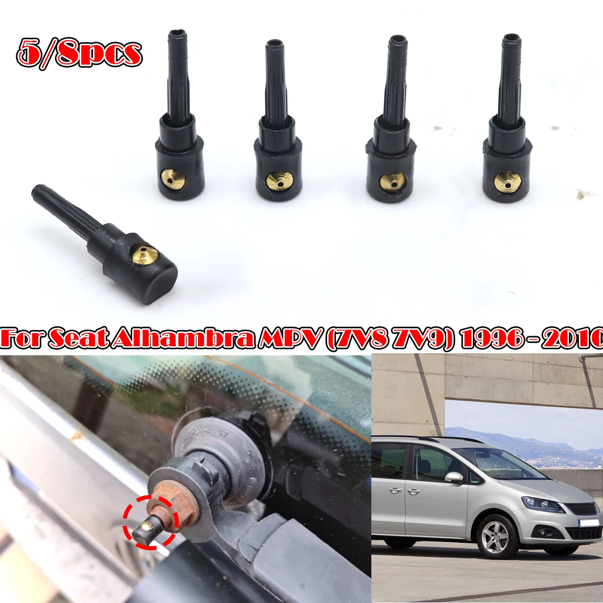 

5/8PC For Seat Alhambra MPV 7V8 7V9 1.8 1.9 2.0 2.8 1996-2010 Rear Wiper Washer Jet Nozzle Windscreen Window Spray Cover Rocker