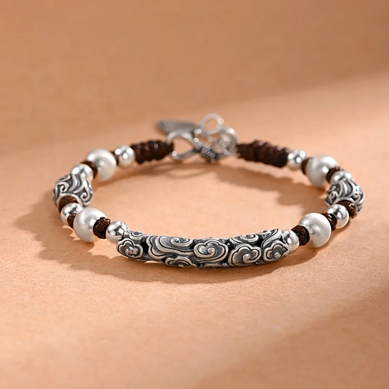 

Браслет Lucky Cloud с изогнутыми трубчатыми бусинами, плетеный вручную регулируемый макраме, веревка, винтажный литературный богемный этнический унисекс, ювелирные изделия, подарок