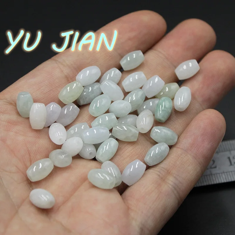 New Natural A Jadeite DIY Bead Bracelet Waist Chain Lanyard Braided Material Small Rice Jade-Beads Long Cylindrical-Bead Jewelry