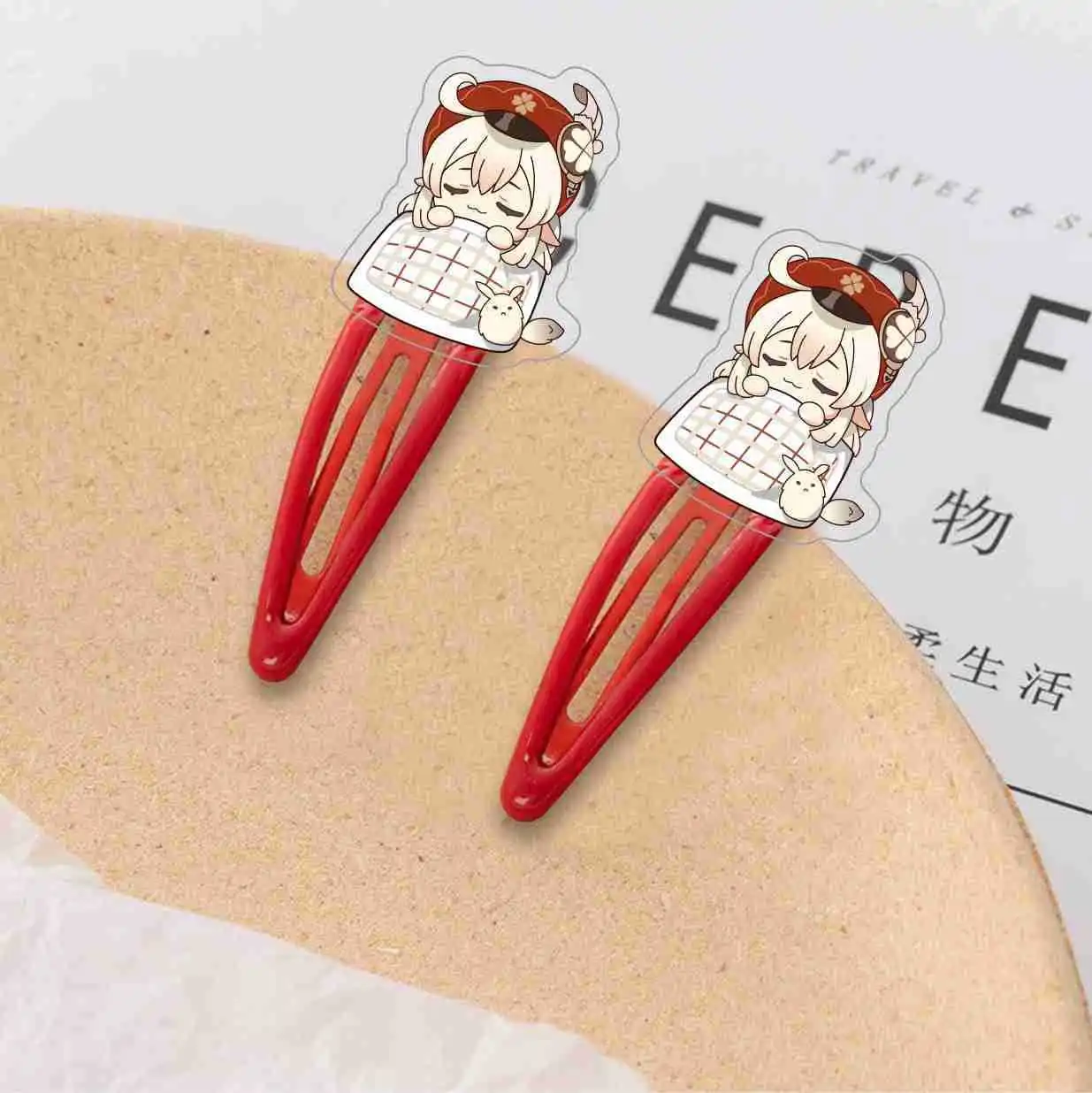 1Pair Cute YUAN SHEN Kids Hair Pin Acrylic Children's Hair Clip Colorful Anime Character Hairwear Cosplay Accessories