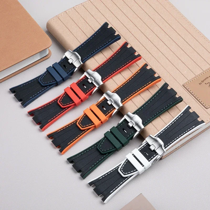 Watch Accessories Band For Audemars Belt Piguet For AP Strap Double Color Liquid Silicone Pin Buckle Wristwatch 28mm 26470