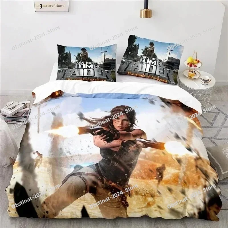 

3D print Game Tomb Raider Bedding Set Boys Girls Twin Queen Size Duvet Cover Pillowcase Bed Boys Adult Home Textileextile