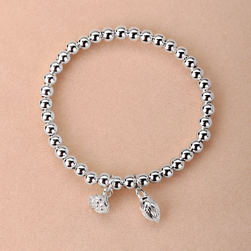 ZABRA 999 Pure Silver Two Generations Happy Bracelet for Women, with Tie Lian Silver Beads Handstring and Bead Gift