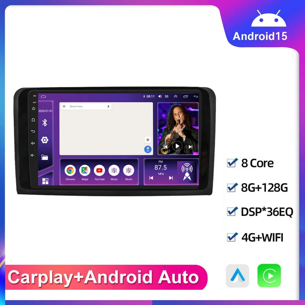 

4G+wifi Carplay Auto 2Din Android 15 Car Radio GPS for Mercedes Benz X164 GL Class ML W164 ML500 AutoRadio DSP IPS Screen