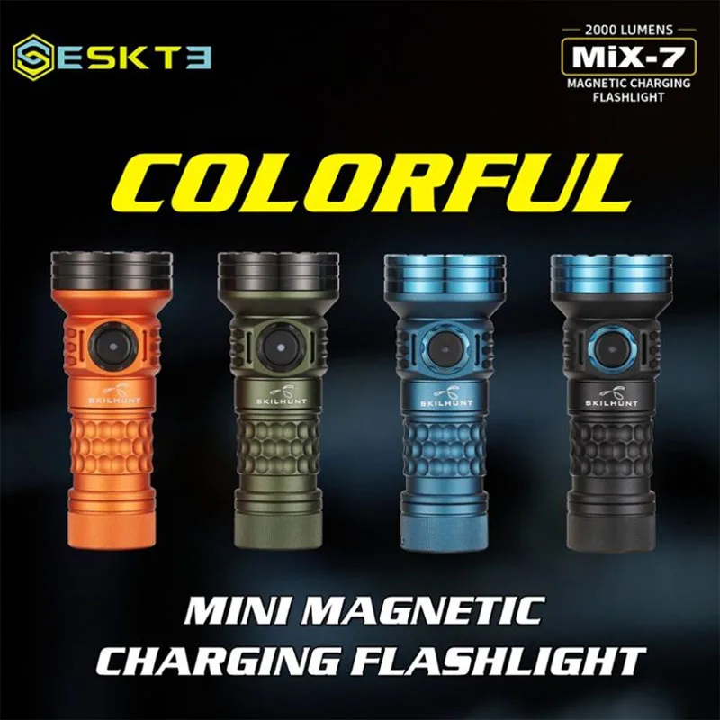 SKILHUNT-Lanterna LED de Carregamento Magnético, ESKTE, MiX-7 Gen 2, Multi-Color 2000 Lumens, 18350