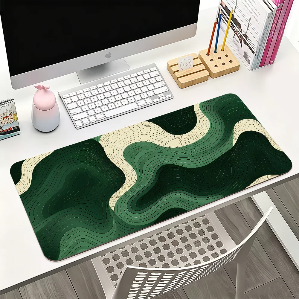 Green and Beige Abstract Zen Waves Mouse Pad For Office Gaming And Keyboards Non-Slip Large Waterproof